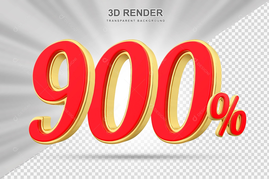 Elemento 3D 900% Vermelho com Amarelo para Composição PSD Editável