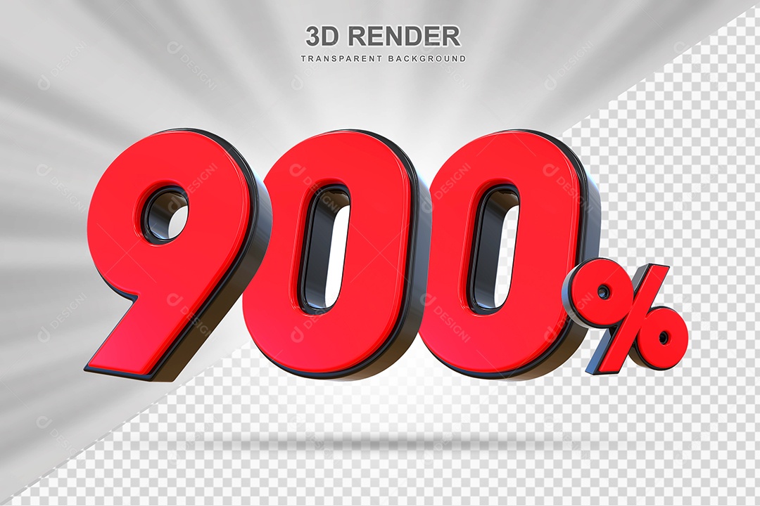 Elemento 3D 900% Vermelho para Composição PSD Editável.Número