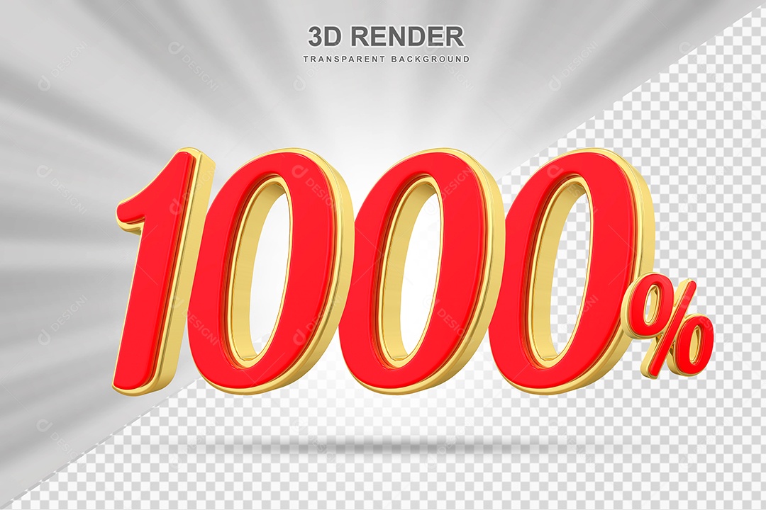 Elemento 3D 1000% Vermelho com Amarelo para Composição PSD Editávelpsd