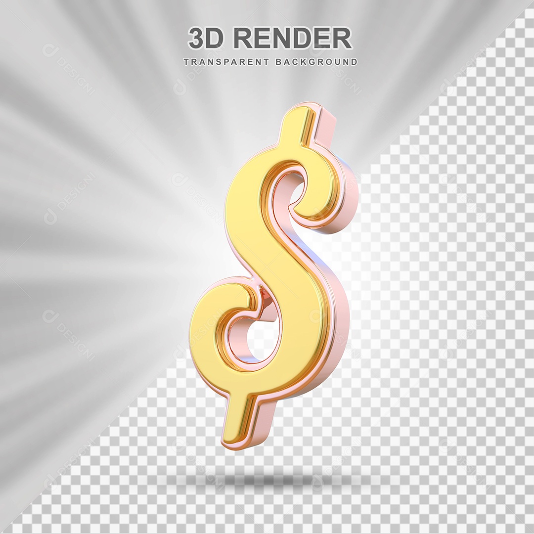 Elemento 3D Çifrão Amarelo para Composição PSD Editável