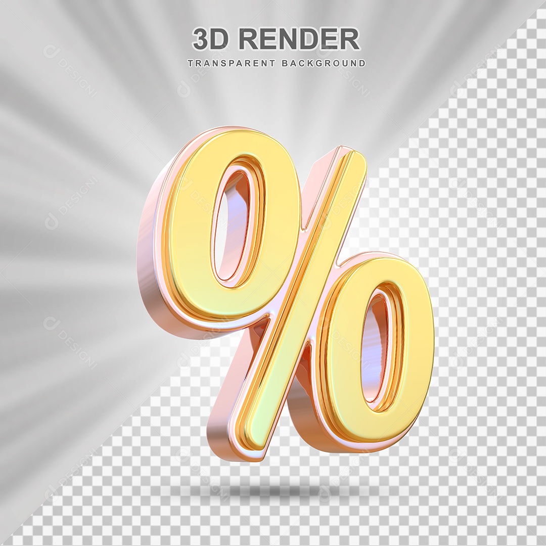 Elemento 3D Porcentagem  Amarelo para Composição PSD Editável