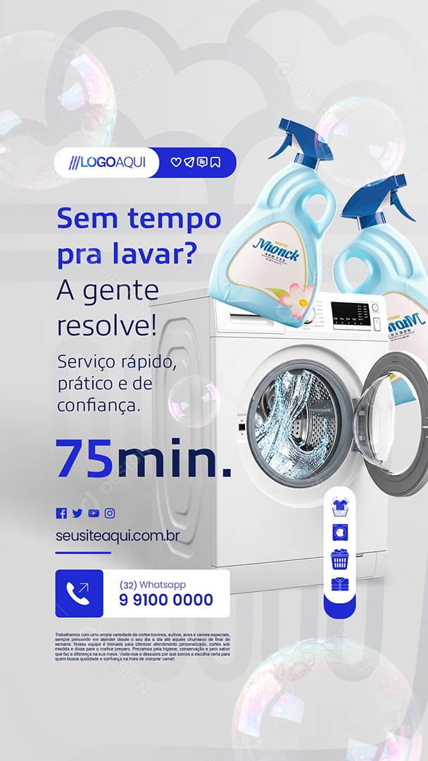 Story Lavanderia Sem Tempo Pra Lavar Social Media PSD Editável