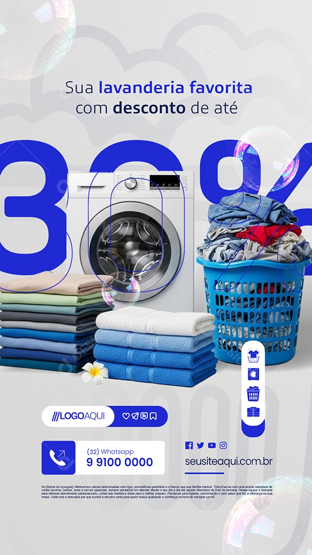 Story Sua Lavanderia Favorita com Desconto de Até 30% Social Media PSD Editável