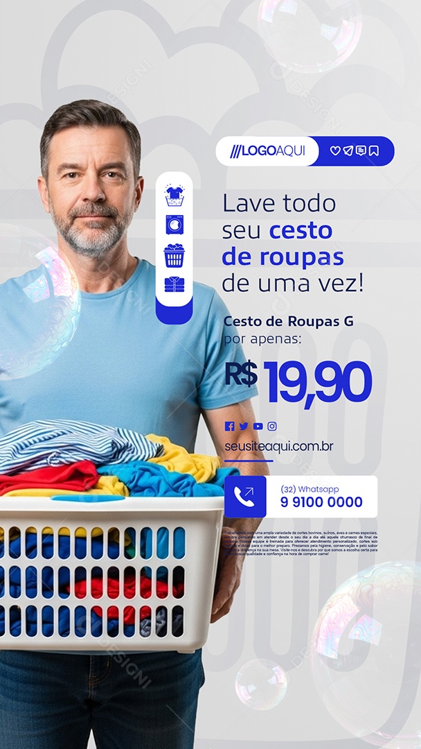 Story Lavanderia Lave Todo Seu Cesto de Roupas Social Media PSD Editável