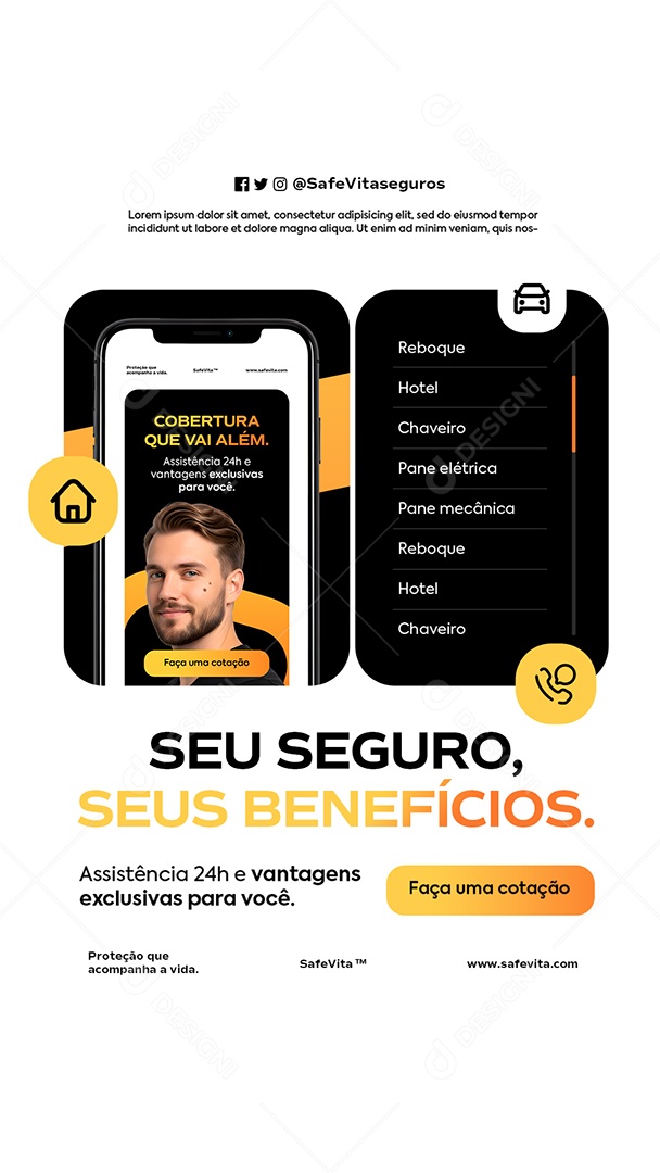 Story Seguradora Seu Seguro Seus Benefícios Social Media PSD Editável