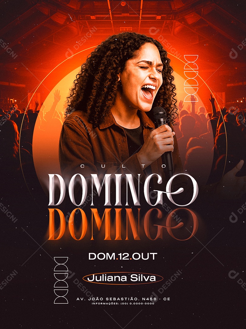 Flyer Gospel Culto Domingo Social Media PSD Editável