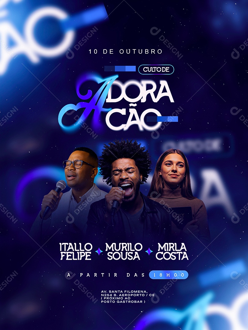Flyer Gospel Culto de Adoração Social Media PSD Editável