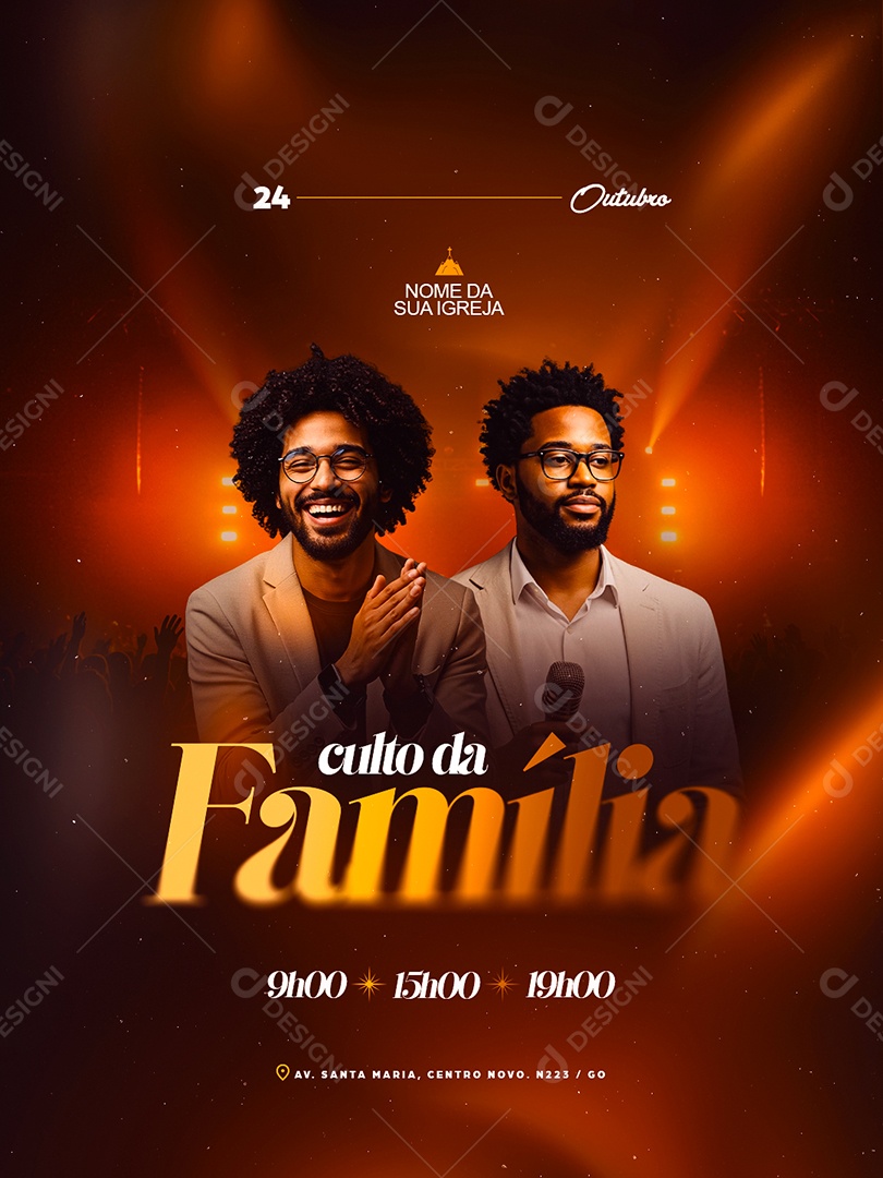 Flyer Gospel Culto da Família Social Media PSD Editável