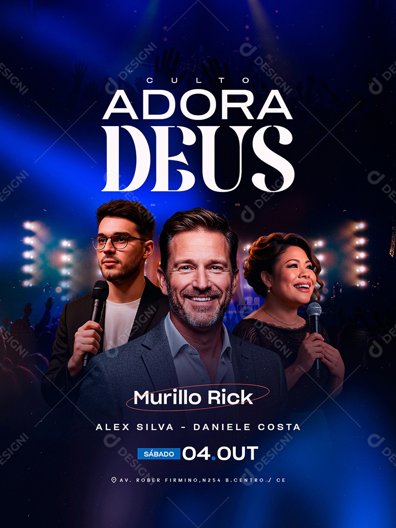 Flyer Gospel Culto Adora Deus Social Media PSD Editável