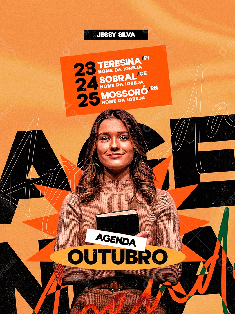 Flyer Gospel Agenda Outubro Jessy Silva Social Media PSD Editável