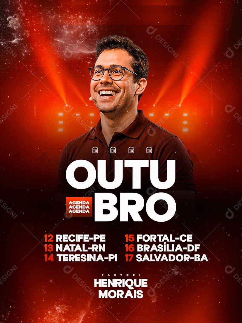 Flyer Gospel Agenda Outubro Pastor Henrique Morais Social Media PSD Editável