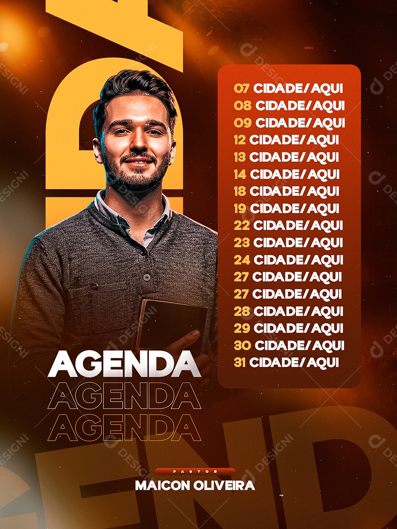 Flyer Gospel Agenda Pastor Maicon Oliveira Social Media PSD Editável