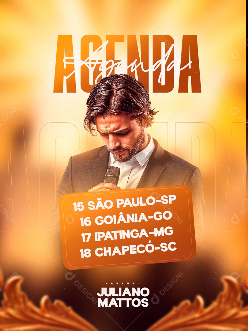 Flyer Gospel Agenda Pastor Juliano Mattos Social Media PSD Editável