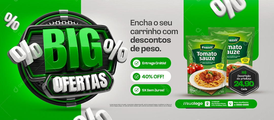 Banner Big Ofertas Supermercado Encha o Seu Carrinho Social Media PSD Editável