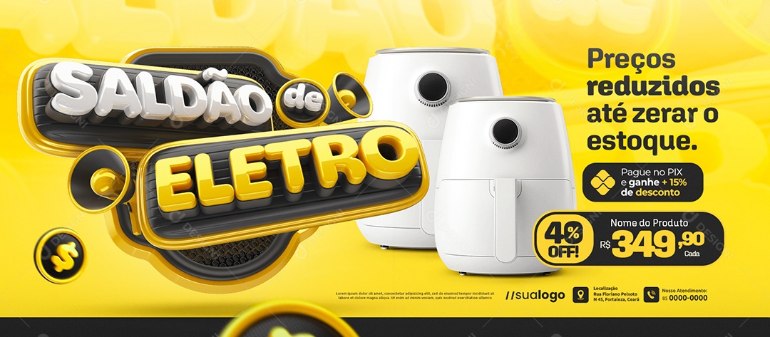 Banner Saldão de Eletro Loja de Eletrodomésticos Pague no Pix Social Media PSD Editável