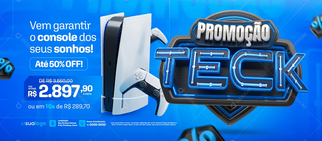 Banner Promoção Teck Loja de Eletrônicos Console dos Seus Sonhos Social Media PSD Editável