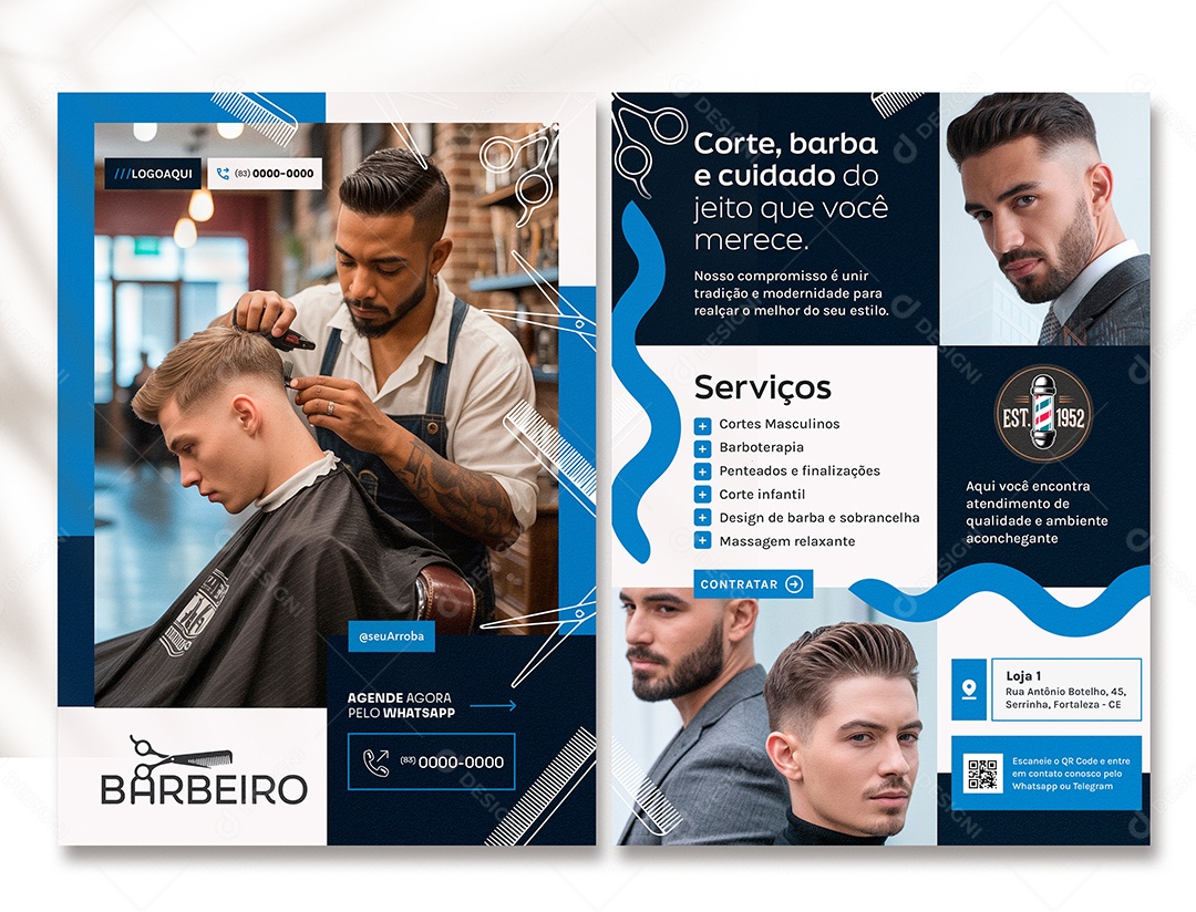 Panfleto Barbeiro Corte Barba e Cuidado PSD Editável