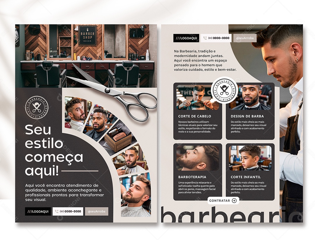Panfleto Barbeiro Seu Estilo Começa Aqui PSD Editável