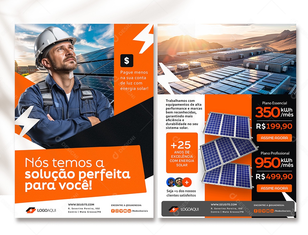 Panfleto Energia Solar Nós Temos a Solução Perfeita para Você PSD Editável