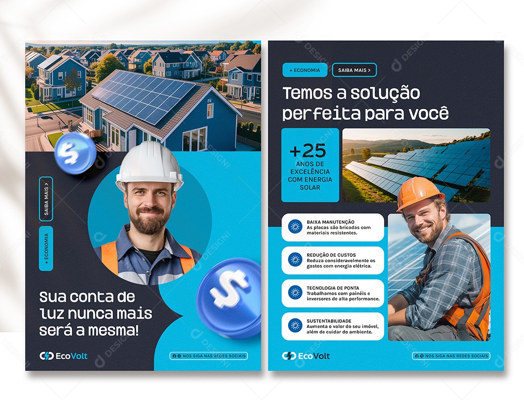 Panfleto Energia Solar Sua Conta de Luz Nunca Mais Será a Mesma PSD Editável
