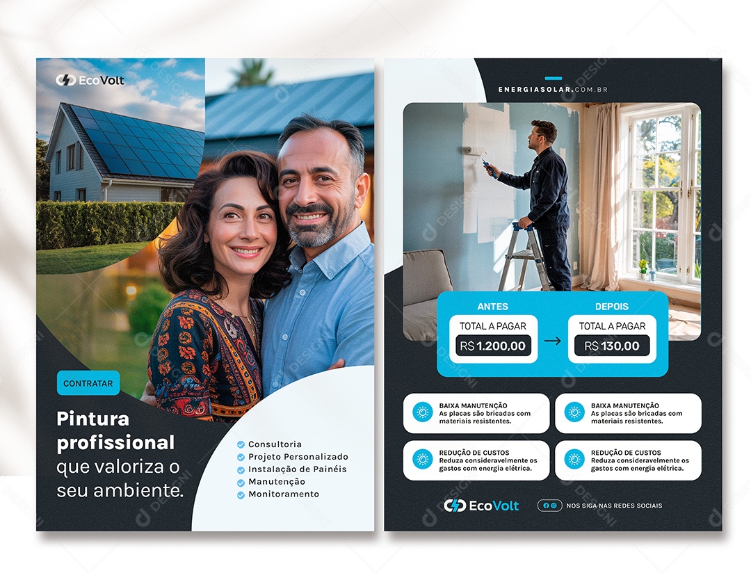 Panfleto Energia Solar Redução de Custos PSD Editável