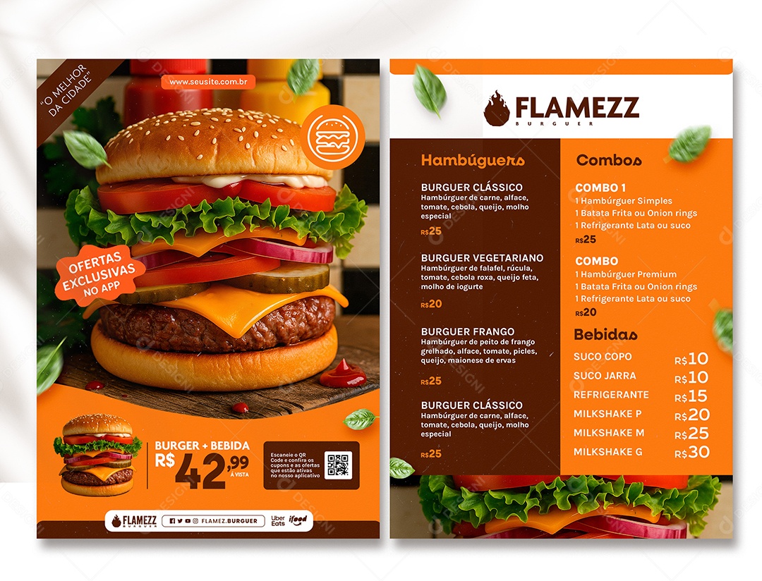 Panfleto Hamburgueria Ofertas Exclusivas no App PSD Editável