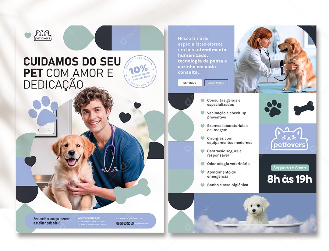 Panfleto Pet Shop Cuidamos do Seu Pet com Amor PSD Editável