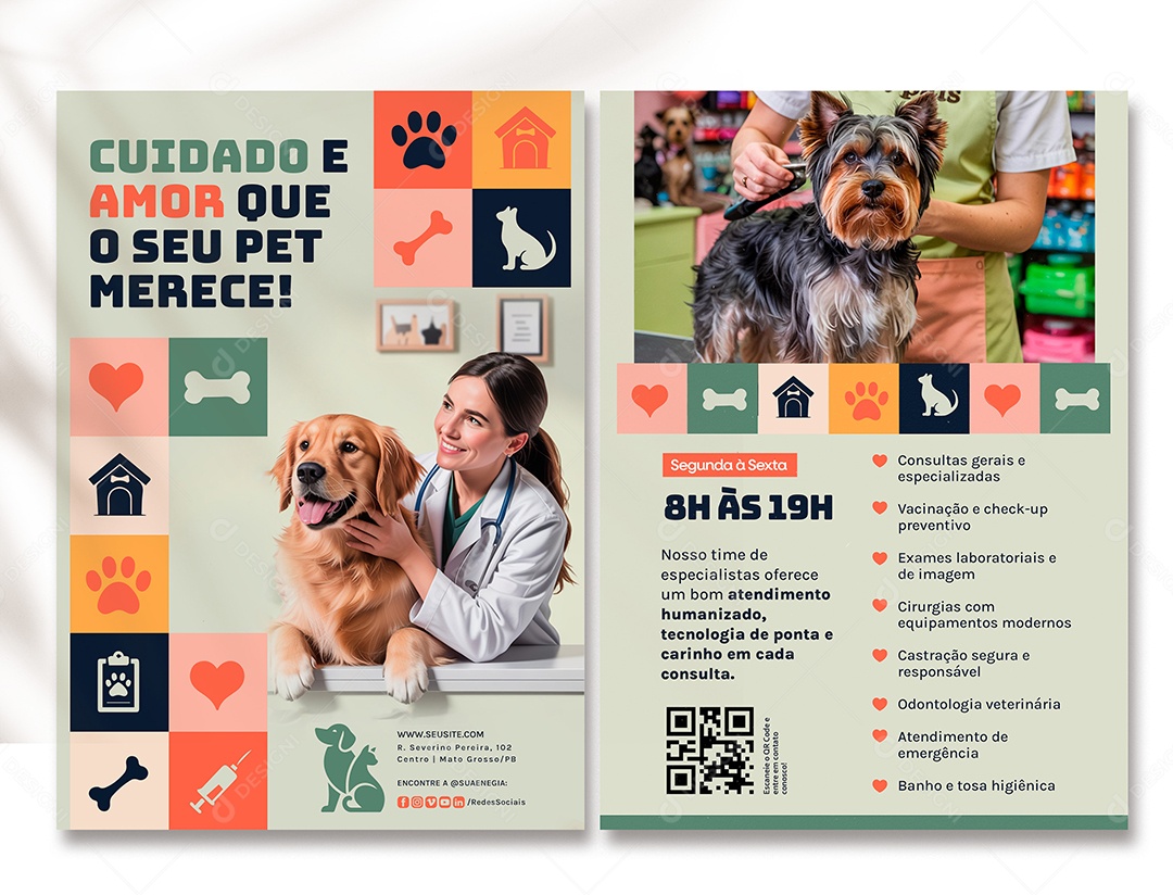 Panfleto Pet Shop Cuidado e Amor Que o Seu Pet Merece PSD Editável