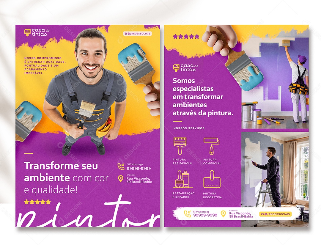 Panfleto Pintor Transforme seu Ambiente com Cor e Qualidade PSD Editável