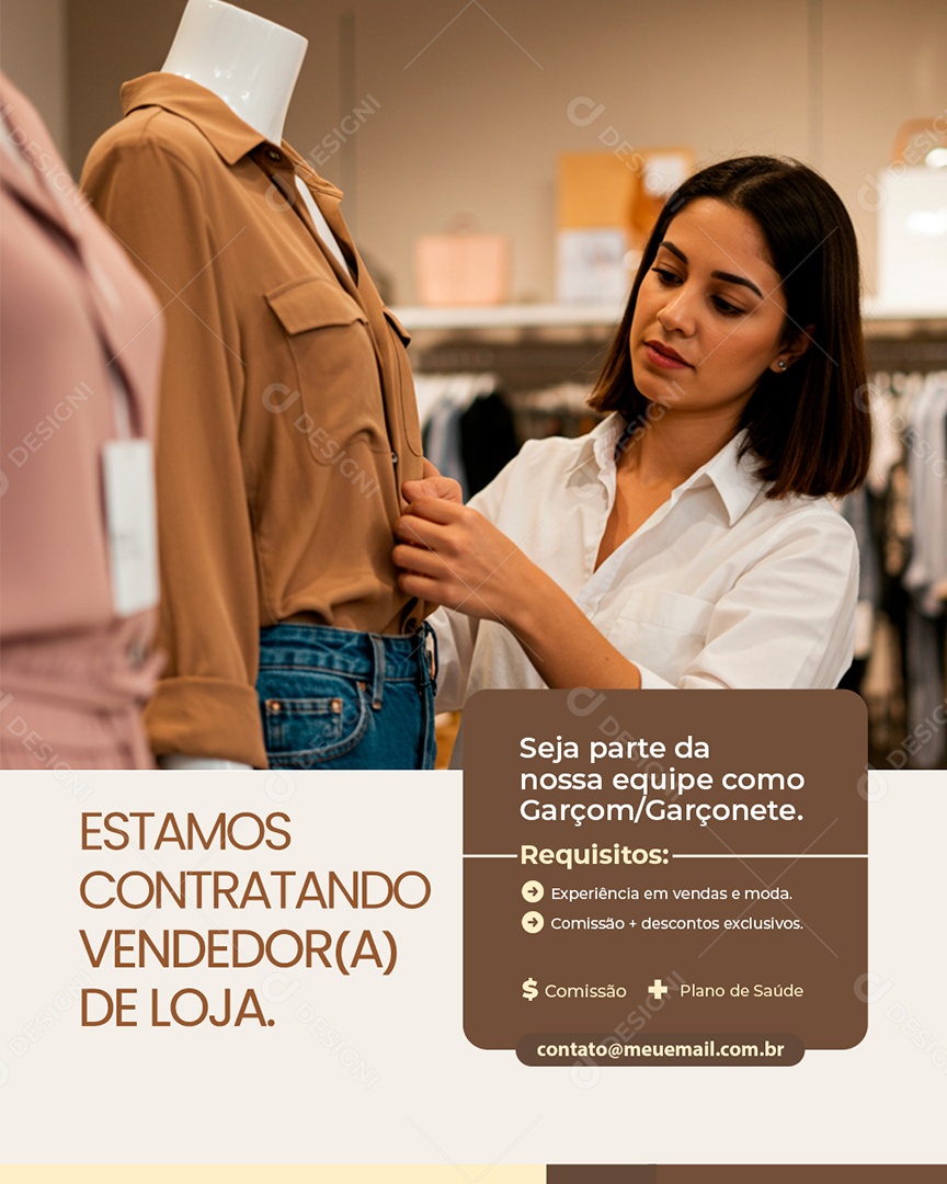 Vaga de Emprego Estamos Contratando Vendedor de Loja Social Media PSD Editável
