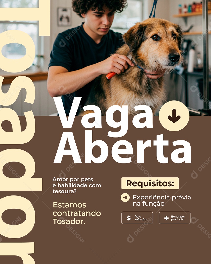 Vaga de Emprego Estamos Contratando Tosador Pet Shop Social Media PSD Editável