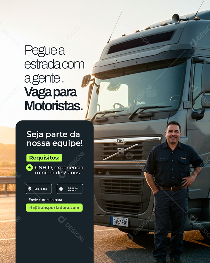 Vaga de Emprego Pegue a Estrada Com a Gente Social Media PSD Editável