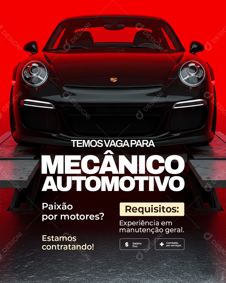 Vaga de Emprego Temos Vaga para Mecânico Automotivo Social Media PSD Editável