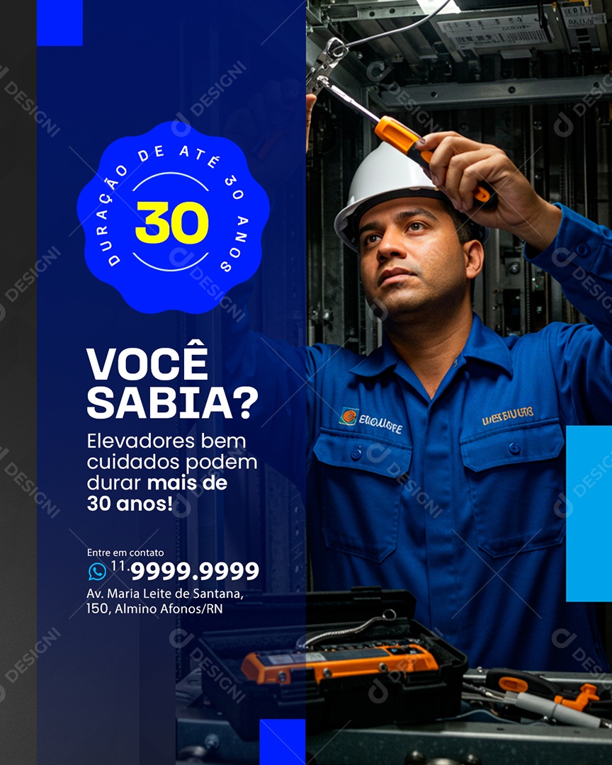 Elevadores Bem Cuidados Podem Durar Mais de 30 Anos Social Media PSD Editável