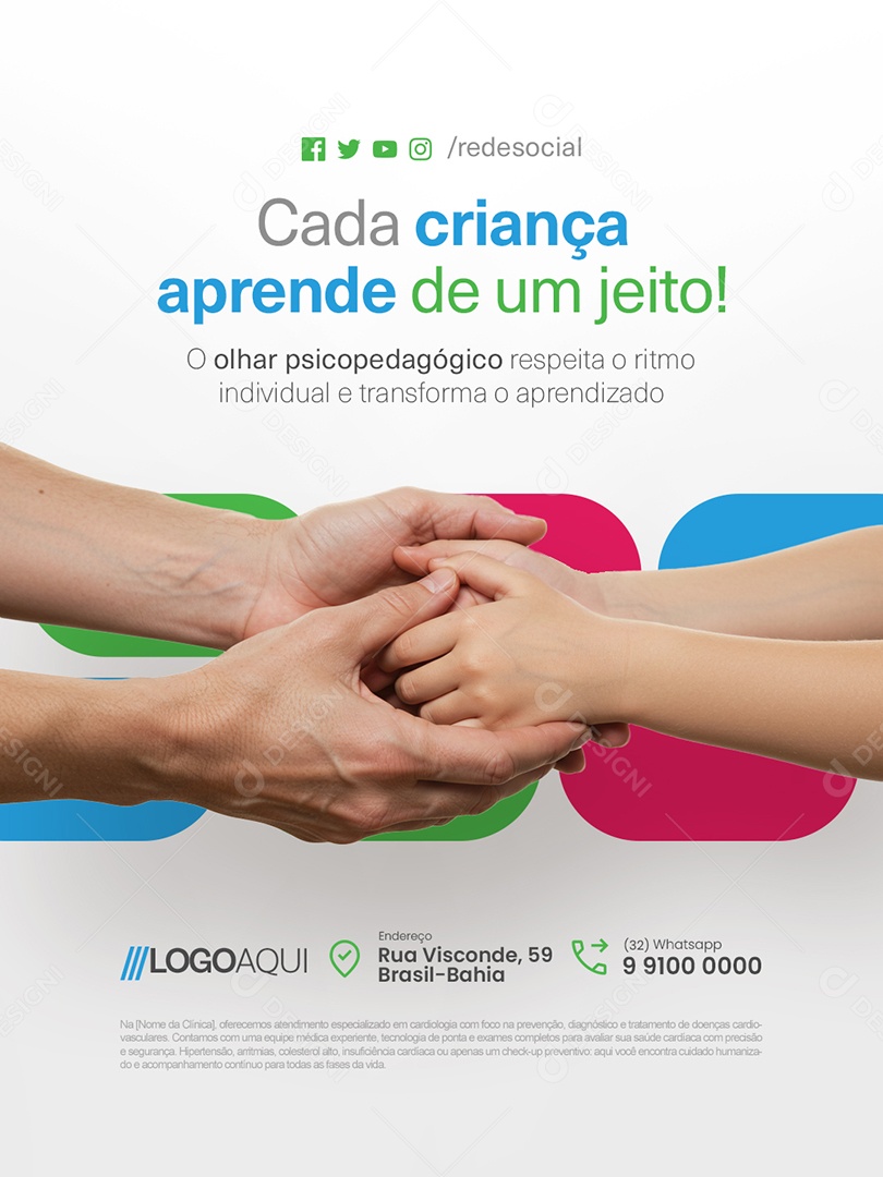 Psicopedagoga Cada Criança APrende de Um Jeito Social Media PSD Editável