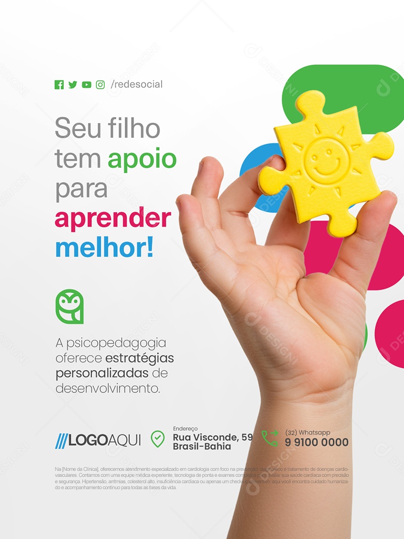 Psicopedagoga Seu Filho Tem Apoio para Aprender Melhor Social Media PSD Editável