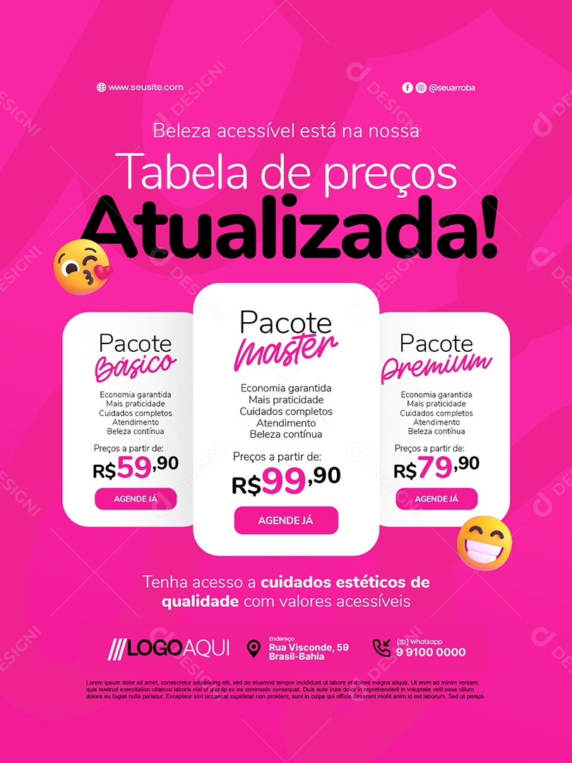 Estética Beleza Acessível Está na Nossa Tabela de Preços Atualizada Social Media PSD Editável