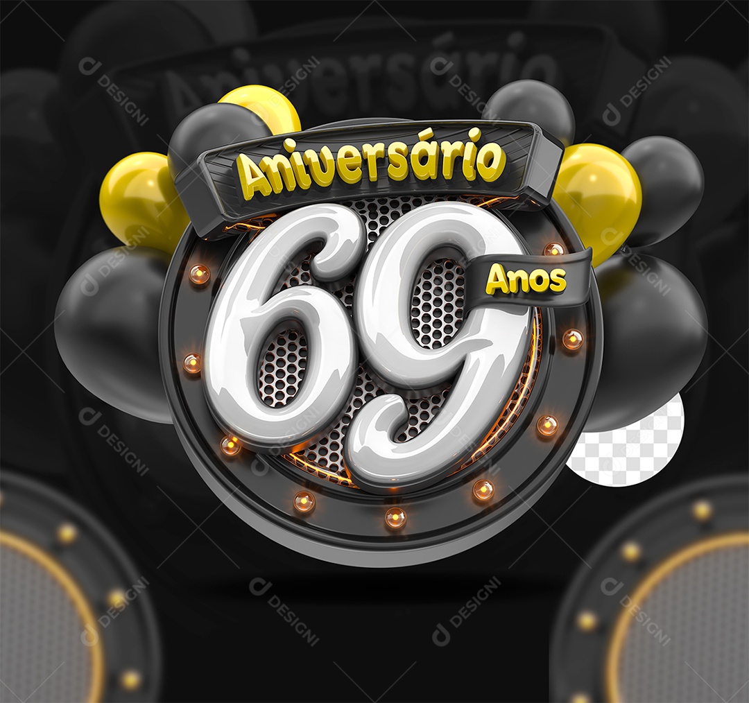 Aniversário 69 Anos Selo 3D para Composição PSD