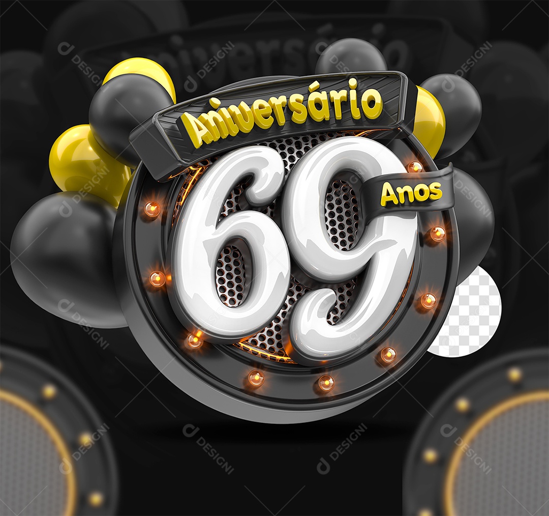 Aniversário 69 Anos Selo 3D para Composição PSD