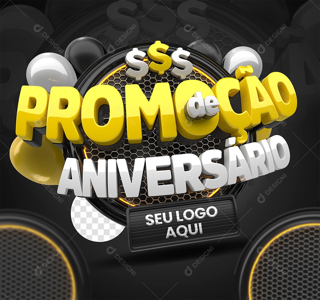 Promoção de Aniversário Selo 3D Amarelo e Branco para Composição PSD