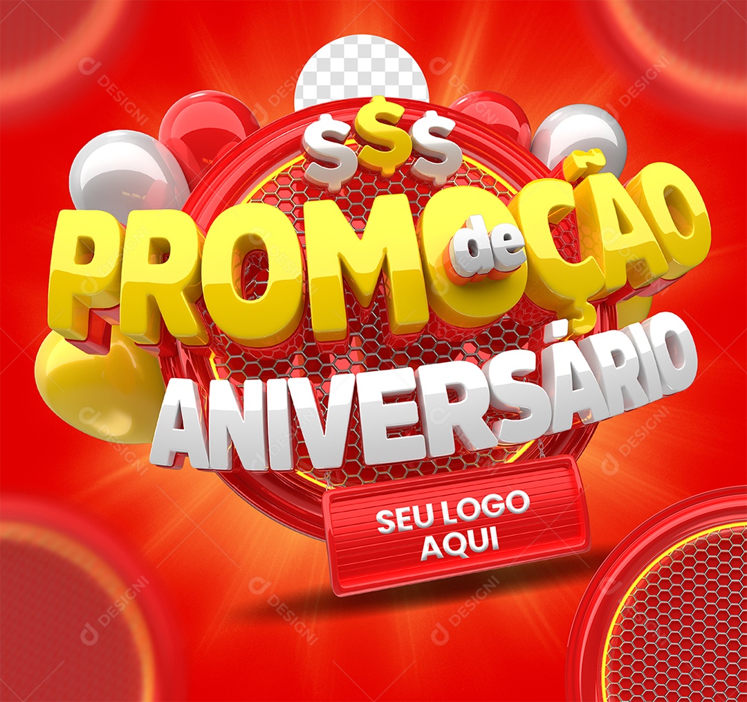 Promoção de Aniversário Selo 3D para Composição PSD