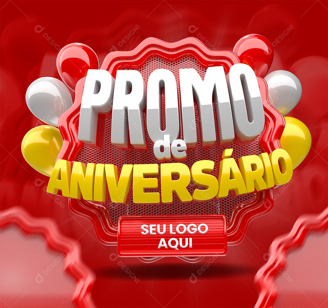 Promo de Aniversário Selo 3D Branco e Amarelo para Composição PSD