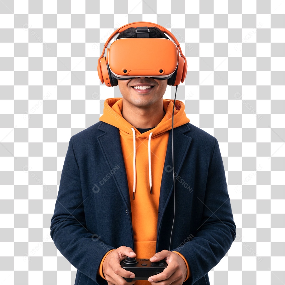 Homem Usando Óculos de Realidade Virtual PNG Transparente