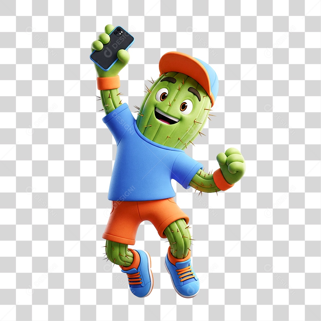 Personagem Mascote Verde Saltando PNG Transparente