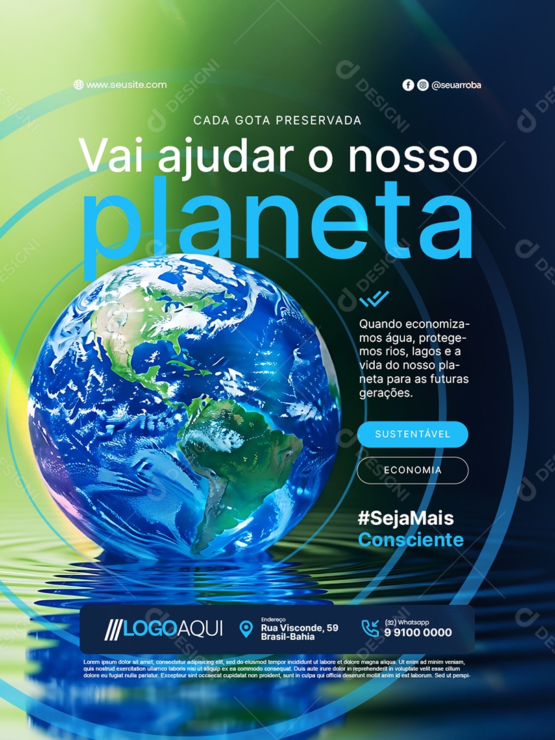 Conscientização Sobre a Água Cada Gota Preservada Vai Ajudar Social Media PSD Editável