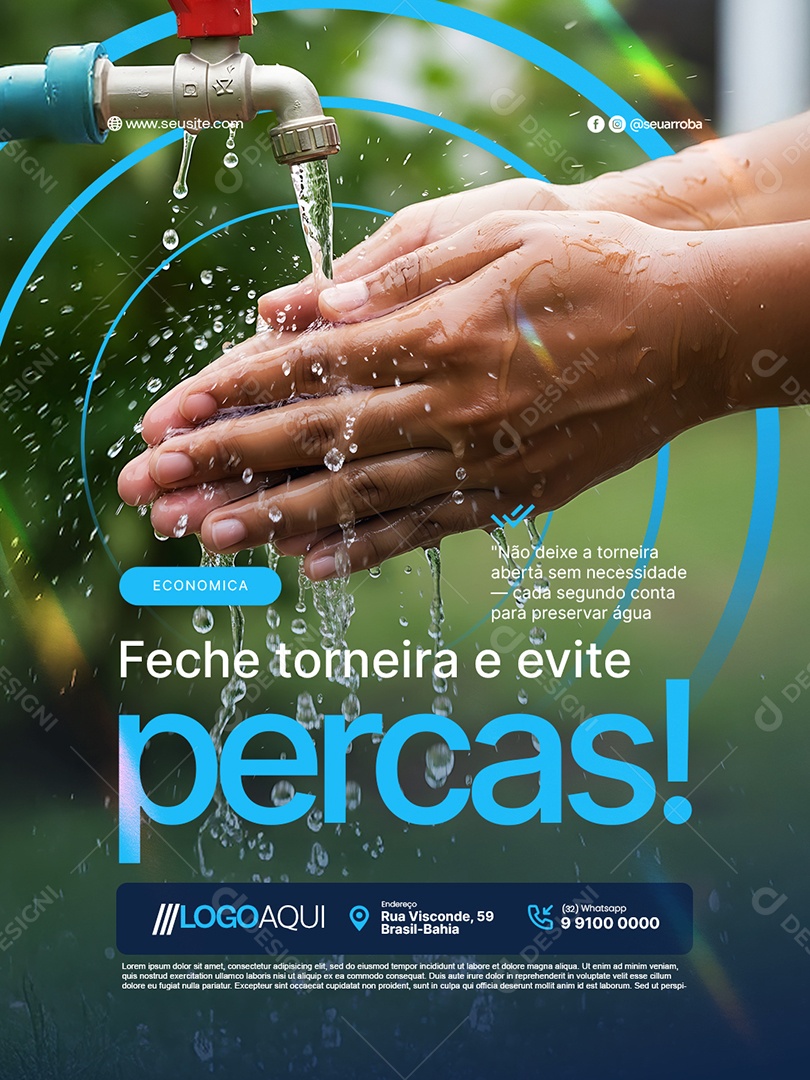 Conscientização Sobre a Água Economica Feche Torneira e Evite Percas Social Media PSD Editável