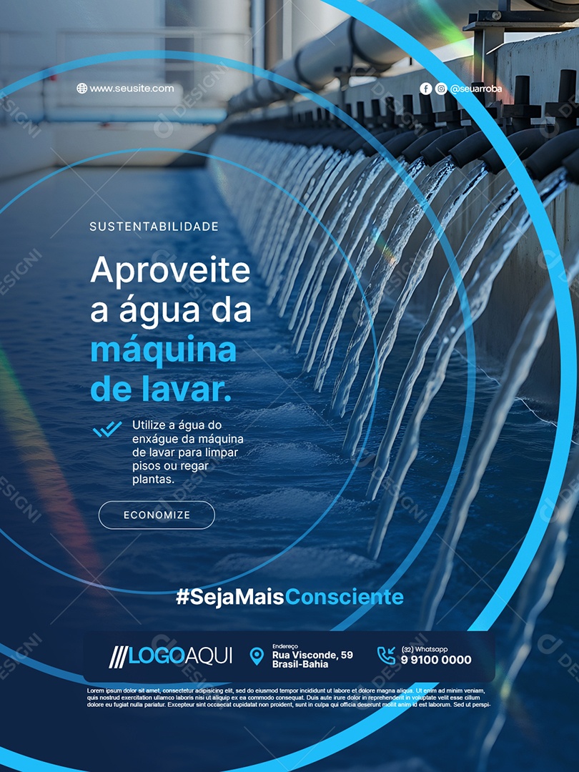 Conscientização Sobre a Água Aproveite a Água da Máquina de Lavar Social Media PSD Editável