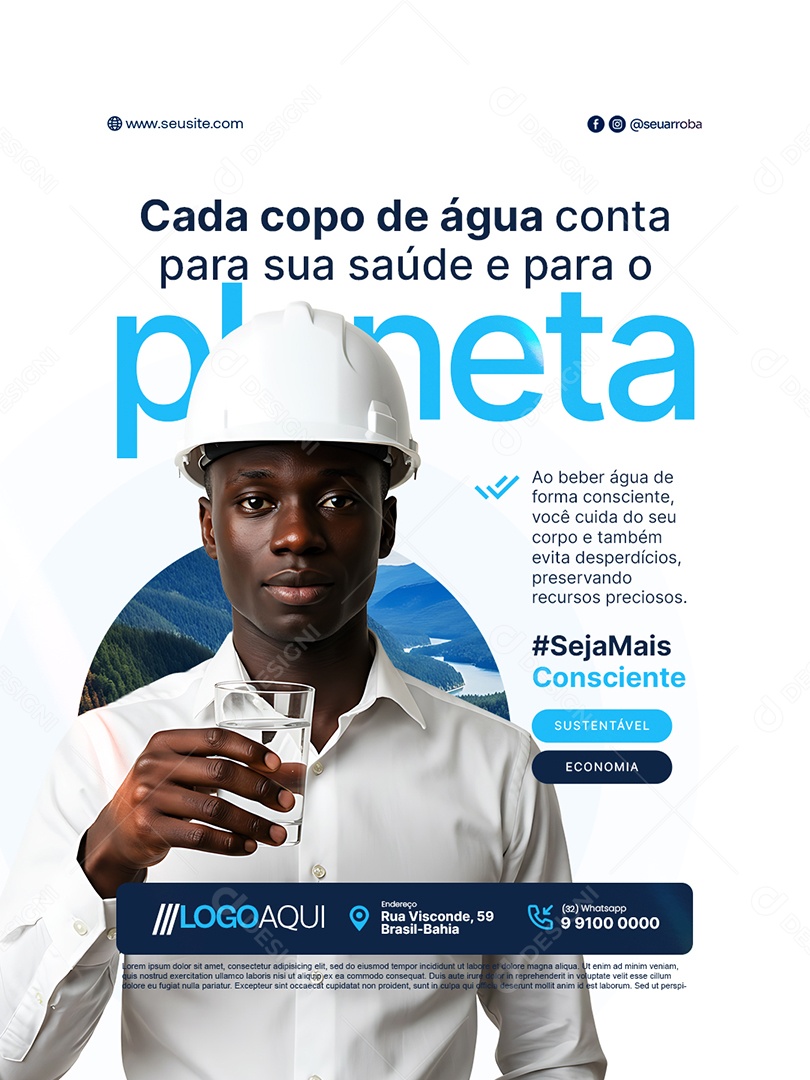 Conscientização Sobre a Água Cada Copo de Água Conta para Sua Saúde Social Media PSD Editável