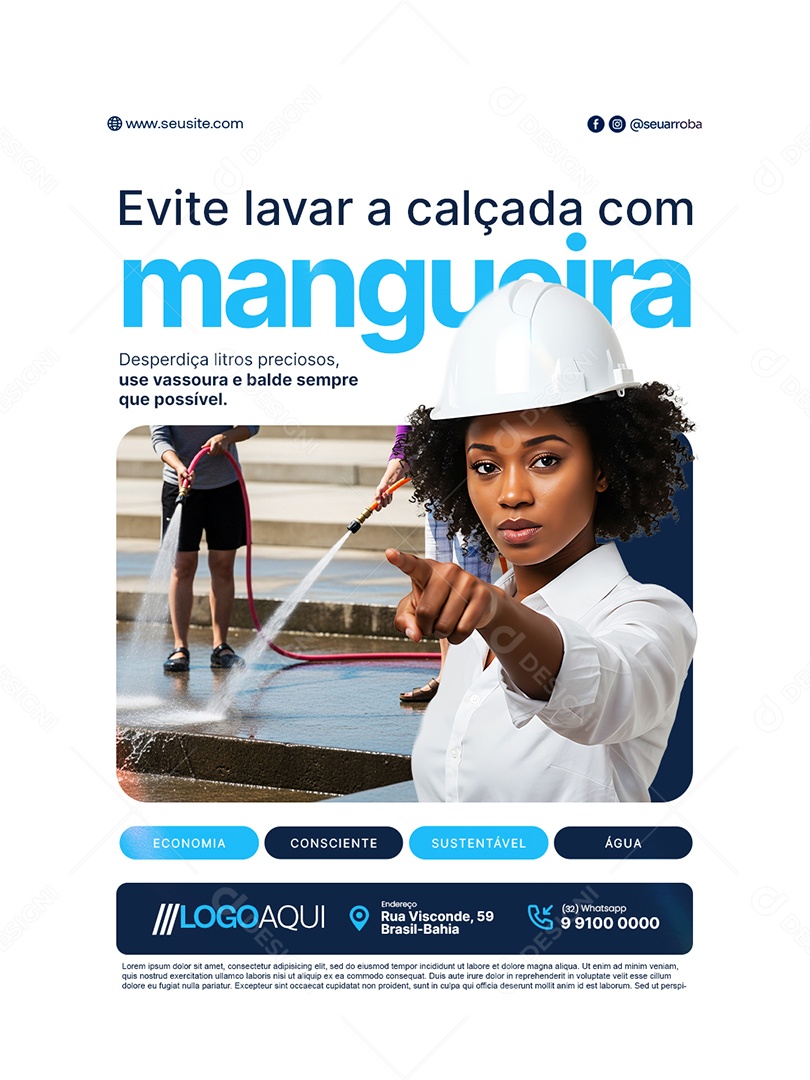 Conscientização Sobre a Água Evite Lavar a Calçada com Mangueira Social Media PSD Editável