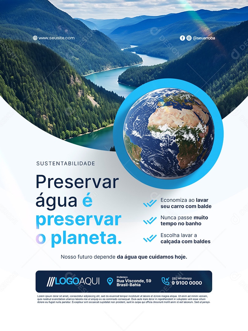 Conscientização Sobre a Água Sustentabilidade Social Media PSD Editável